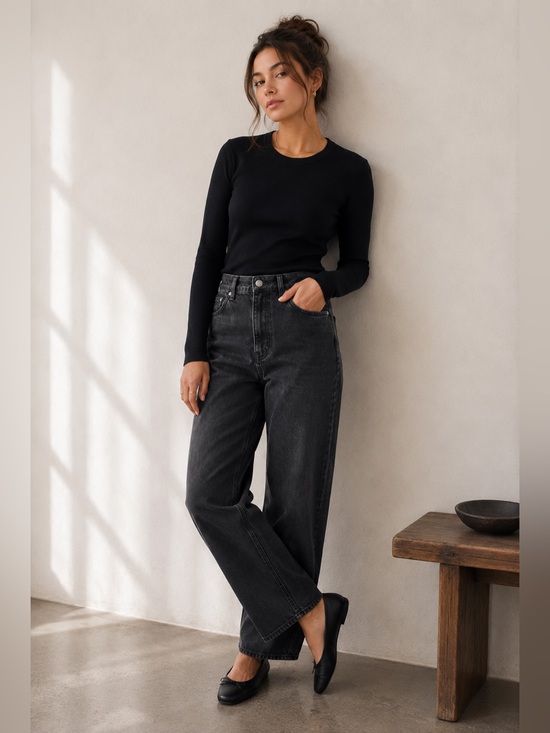 Madewell Denim - Madewell The Darted Barrel Leg Olenda Washed Black Button Fly Denim Jeans
